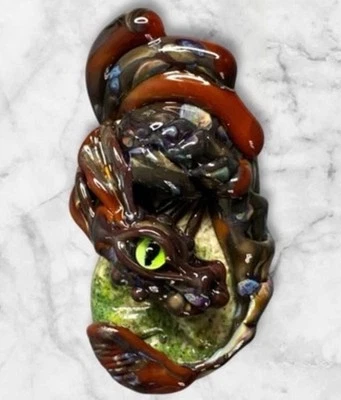 Mary Lockwood Lampwork Hand Blown Glass Dragon Bead Red Multicolor @53mm