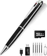 1080P Camera Pen, 64G Nanny Cam, Portable Body Cameras with Loop Recording, Rechargeable Video Camera for Home, Office-One Button Surveillance Cameras