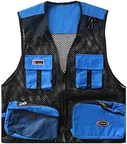 [Bewellan] Men Summer Vest Outdoor Multi-Pockets Men Fishing Vest Mesh Male Vest Men Fishing Waistcoat Clothing Blue 4XL