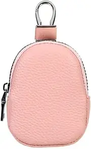 Premium Leather Key Case Holder with Metal Hook, Pink, Small Zip Pouch for Keys