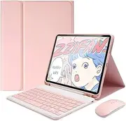 Jarttarn Keyboard Case Compatible with Samsung Galaxy Tab S9 FE 11 inch 2023, Detachable Wireless Keyboard Pencil Holder Slim Leather Smart Cover with Mouse (Pink)