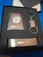 3 Piece Desk Set Silver Tone with Pewter Tone Metal CLOCK CARD KEY NEW 61