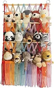 Furtryvl Stuffed Animal Storage - Boho 3-Tier Stuffed Animal Hammock Corner,Aesthetic Space-Saving Nursery Storage Toy Bags For Girls Toddler Bedroom Playroom Nursery Corner Closet