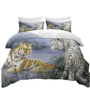 Wild Animal Art Orange and White Tigers Encounter Quilt Cover