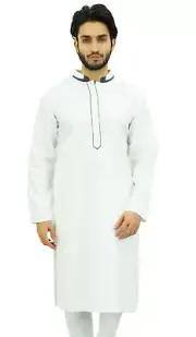 Atasi Men's Long White Cotton Mandarin Collar Shirt Ethnic Clothing-Small-Rn2