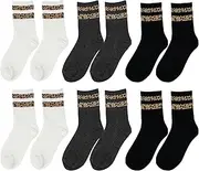 [SSKHE] 6 Pairs Leopard Print Women's Socks Leopard Crew Socks Cotton Crew Socks with Leopard Print and Stripes Sports Socks for Gym and Casual Wear Size 35-42, Black, White, Grey, Black/White/Grey,