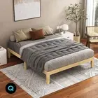 Queen Bed Frame Wooden Bed Base with Timber Slats, Solid Pine Wood Bed Foundatio