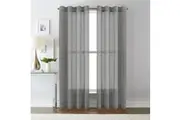 1 Pair Linen Sheer Curtains Window Treatment Nickel Eyelet Curtain Draperies for Bedroom Living Room (2 Panels) - Grey, Multi Sizes
