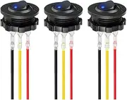 Round Rocker Toggle Switch,3Pcs Round Toggle LED Switch,12V 20A Round Blue Toggle LED Rocker Switch,Round Rocker Switch Car Truck Rocker On/Off Control