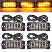 4X Emergency 12 LED Amber Strobe Light Tow Truck Flashing Warning 12V-24V