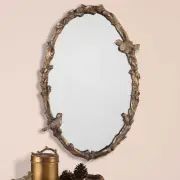 Uttermost 13575 P Gold/Grey Paza Oval Mirror With Bird & Vine Detail Frame