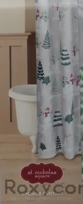Christmas St Nicholas Square Farmhouse Scenic Snowman Fabric Shower Curtain