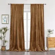 Camel Velvet Curtains for Bedroom Window with 52"W x 90"L (Pack of 2) A-camel
