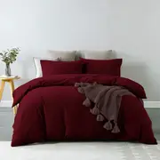 Royal Comfort Vintage Washed 100% Cotton Quilt Cover Set Bedding Ultra Soft Mulled Wine (Single, Double)
