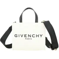 在飛比找Yahoo奇摩購物中心優惠-GIVENCHY 迷你款 字母印花棉麻帆布手提/斜背包(米色