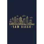 SAN DIEGO: SAN DIEGO SKYLINE INSPIRED DESIGN. CITY OF CALIFORNIA, SIGHTS AND HISTORY. TRAVEL CITYSCAPE.