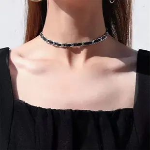 zoozmini韓國時尚黑色皮繩纏繞鈦鋼項鏈女2021新款手鏈鎖骨鏈頸鏈