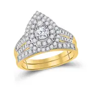 14k Yellow Gold Round Diamond Pear Bridal Wedding Ring Set 1 Cttw (Certified)