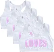 [Surakey] Training Racerback Bras 9-14 Years Girl's Stretch Seamless Sports Cotton Bras with Removable Padding - 4 Pack