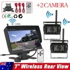 7" Wireless Rear View Kit HD LCD Monitor Dual Wireless Reversing Camera 12V-24V