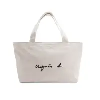 在飛比找momo購物網優惠-【agnes b.】Voyage 經典logo帆布手提包(奶