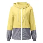 Patchwork Rain Coat Jacket Ladies Outdoor Hooded Raincoat Windproof Tops T1