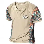 Men's Graphic Color Block Tribal T Shirt Henley Shirt Short Sleeve 3D Printing Designer Ethnic Classic Outdoor Vacation Daily Spring Summer Dark Brown Blue Sk