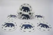 White Marble Tea Coaster Set Elephant Design Inlay Work Wine Coaster 4.5 Inches