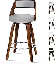 ALFORDSON Bar Stools 2X Swivel Kitchen Stool 65cm Seat Height Wooden Counter Stool with Footrest and Adjustable Leg Levelers Fabric Dining Chairs for Home Bar Dining Room (Eden Fabric Grey)