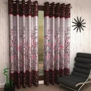 New 2 Piece Eyelet Polyester Door Curtain Set - 7 feet Red