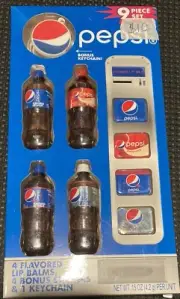 Pepsi Cola 4 Flavored Lip Balms + Key Chain + Stickers *NEW* FREE SHIPPING*