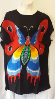 Women Ponchow Top Kaftan Dress Black Red 100% Rayon Free Size 52" around