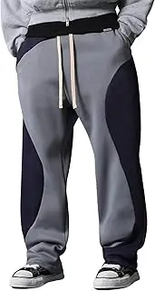 [ZAFUL] Men's Baggy Sweatpants Color Block Irregular Patchwork Drawstring Sweatpants Casual Wide Leg Lounge Pants