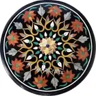 Round Marble Coffee Table Top Gemstone Inlay Work Side Table for Conference Room