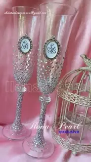 Personalized Swarovski Wedding Day Custom Wine Glasses Mr Mrs Gold Bling Sparkle