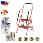Sturdy Folding Step Stool - 500 lb Capacity, Space Saving with Safety Handrails