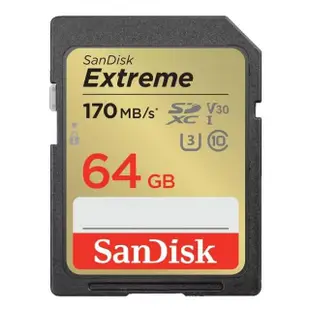 【SanDisk 晟碟】全新版 再升級 64GB Extreme SDXC V30 記憶卡170MB/s(原廠有限 永久保固)