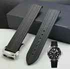 Omega Seamaster 41mm 300M Black Silicone Curved End Strap Deployment Clasp 20mm