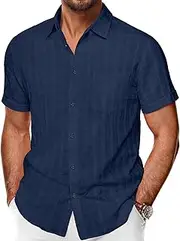 [PJ PAUL JONES] Men's Short Sleeve Button Down Shirts Cotton Plaid Shirt Fashion Casual Summer Beach Shirts