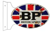 BP MOTOR SPIRIT UK FLAG LOGO 18" HEAVY DUTY USA METAL DOUBLE SIDED GAS ADV SIGN