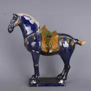 Tang Sancai Blue Glazed War Horse Ancient Porcelain Unearthed in Imitation Museum Antique Horse Decoration A