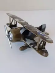 Self-Propelled U.S. Camouflaged Toy Bi-Plane. Spinning Propeller Airplane