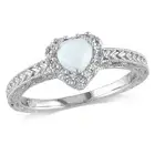 Amour Sterling Silver Opal and 1/7CT TDW Diamond Heart Ring