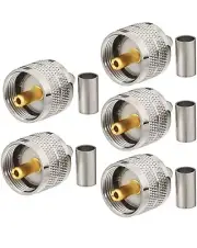 5pcs UHFPl259 Crimp Adapter PL259 UHF Male Plug Straight Connector RG58 RG400