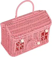 Abaodam Decorative Woven Picnic Basket with Lid Vintage Faux Rattan Storage for Home Decor Lightweight and Convenient for Snacks and Fruits Charming Aesthetic for Various Occasions