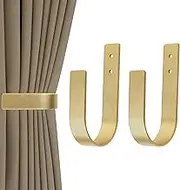 Groleca 2 Pack Modern Holdbacks Wall Mount Solid Aluminum U Shaped Curtain Wall Hooks Pull Backs Holders Tie Backs (2, Gold)