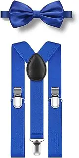 [Ultrashang] Premium Mens Bow Tie and Suspenders Set: Solid Y-Back Suspender and Self-tie Bowtie - Costume Weddings