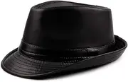 [outret] PU Leather Trilby Fedoras Panama Jazz-Hat Short Brim Bowler Hat