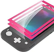 eXtremeRate 2 Pack Bright Pink Border Transparent HD Clear Saver Protector Film, Tempered Glass Screen Protector for Nintendo Switch Lite [Anti-Scratch, Anti-Fingerprint, Shatterproof, Bubble-Free]