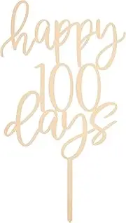 LOVENJOY Gift-Boxed Happy 100 Days Cake Topper, Baby Boy Girl One Hundred Days Party Cake Decoration, Rustic Wood